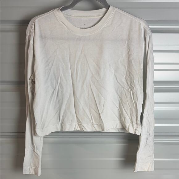 Everlane Cream White Long Sleeve Ribbed Crop Tee - Picture 1 of 5